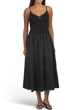 MOON RIVER Keyhole Twofer Midi Dress With Cotton Skirt